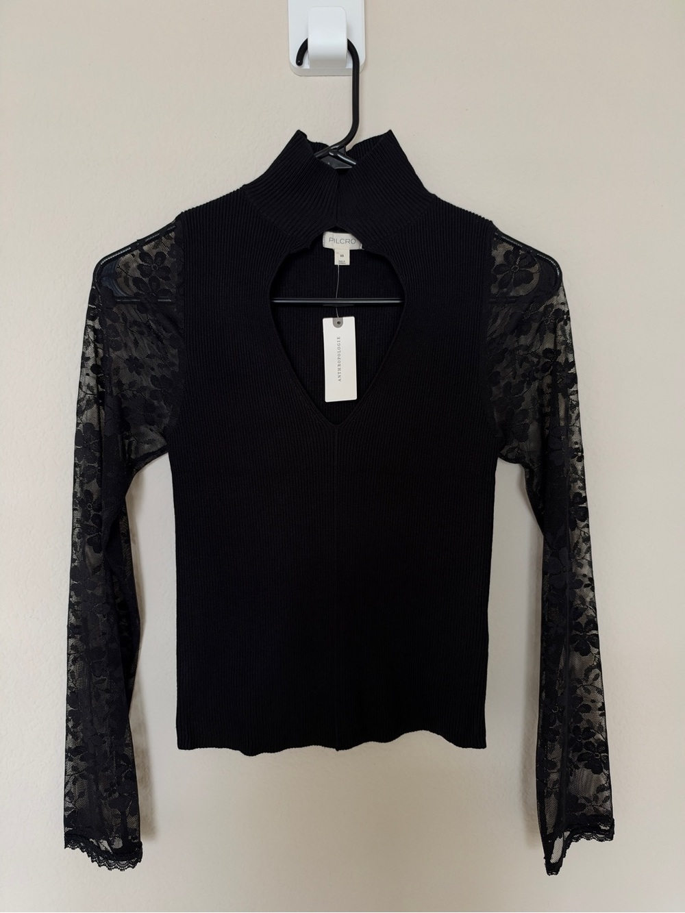Pilcro by Anthropologie Black Lace Sleeve Cutout Top Size XS